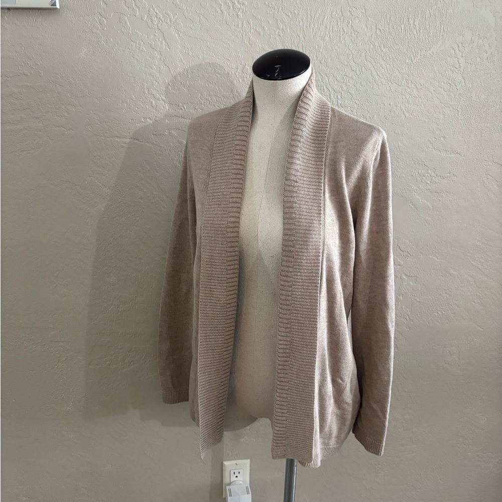 Women's Chico’s Beige Open Front Cardigan Sweater Sz Med